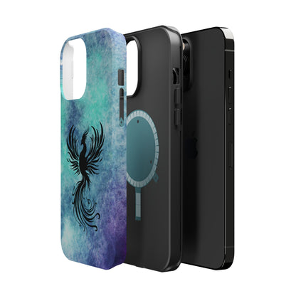 Phoenix Silhouette Over Teal Nebula MagSafe® Compatible Tough Case for iPhone