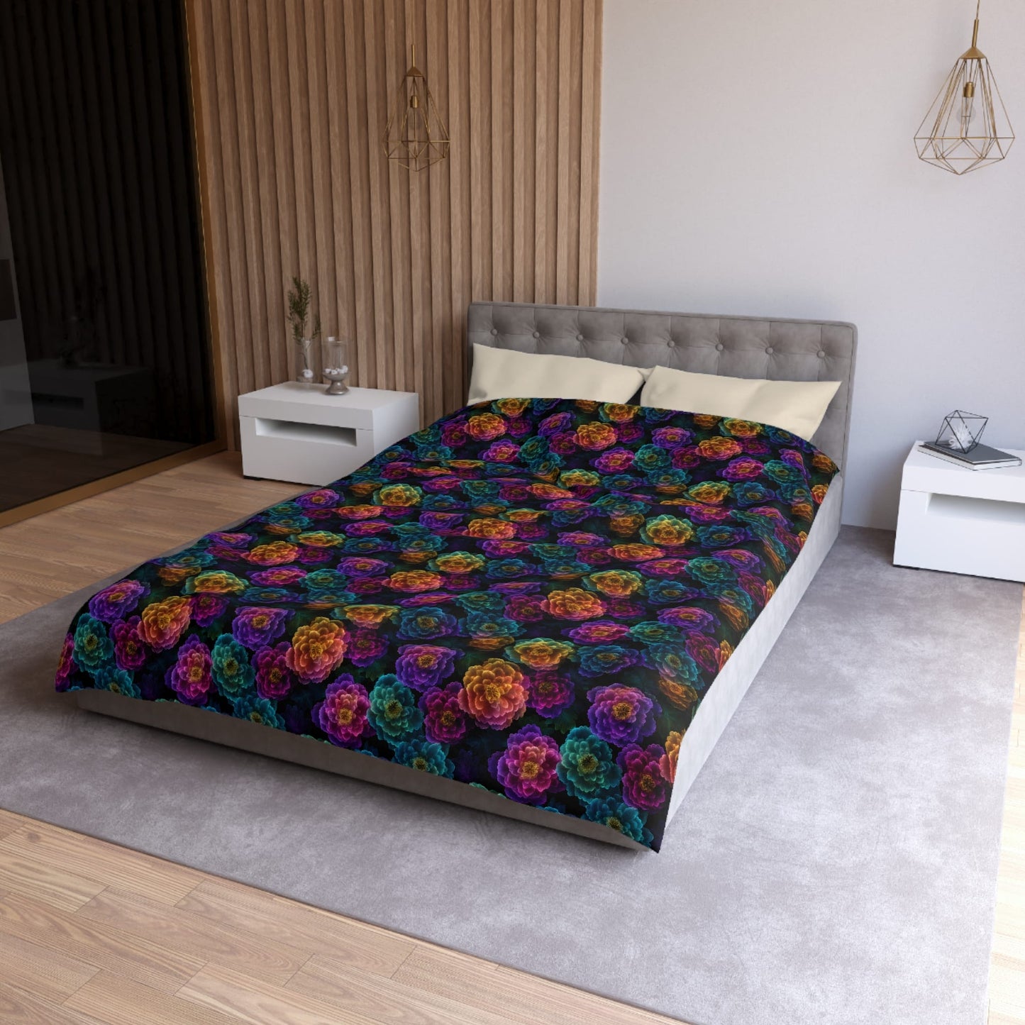 Neon Whisper Blooms Microfiber Duvet Cover