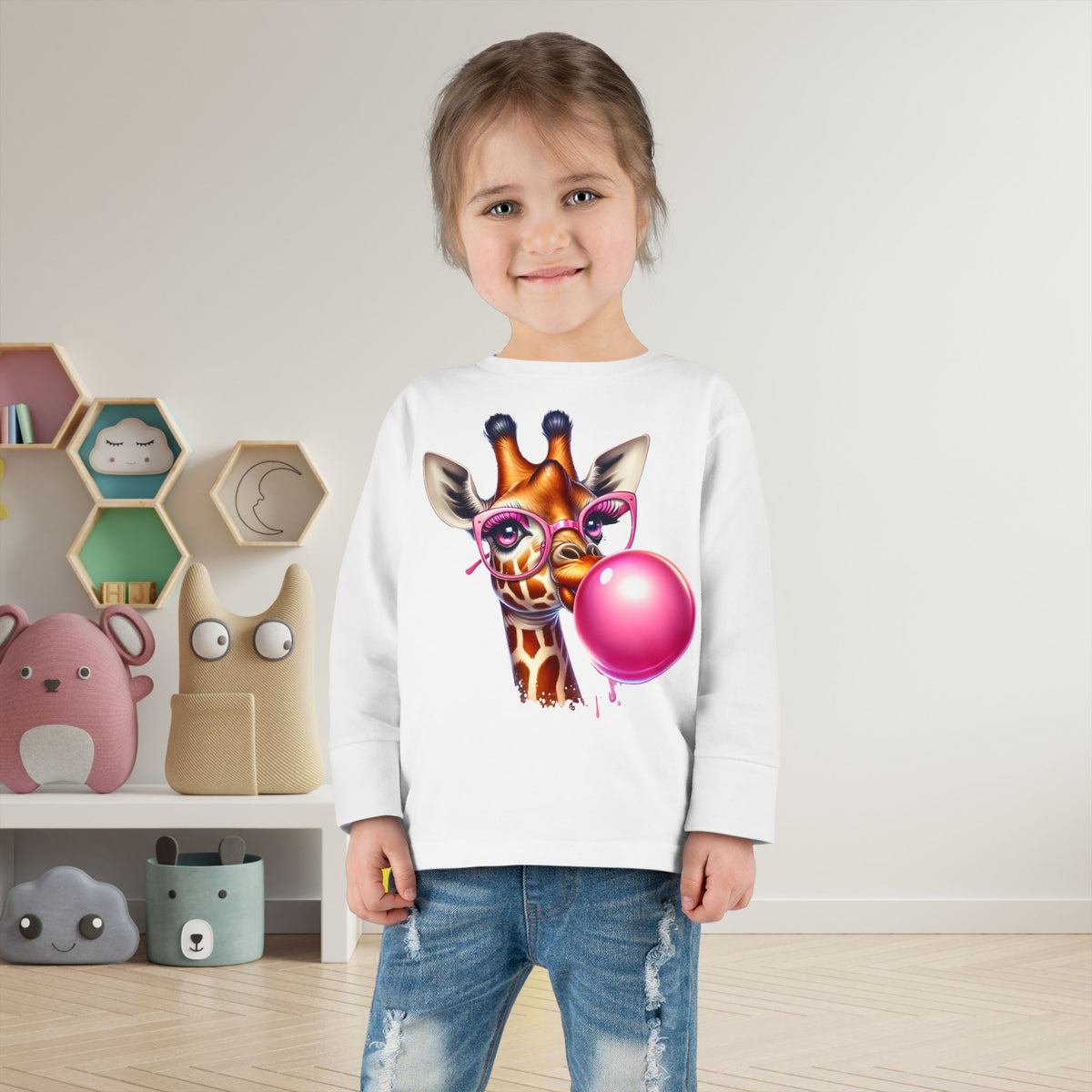 Girraffe Blowing Bubble Toddler Long Sleeve Tee