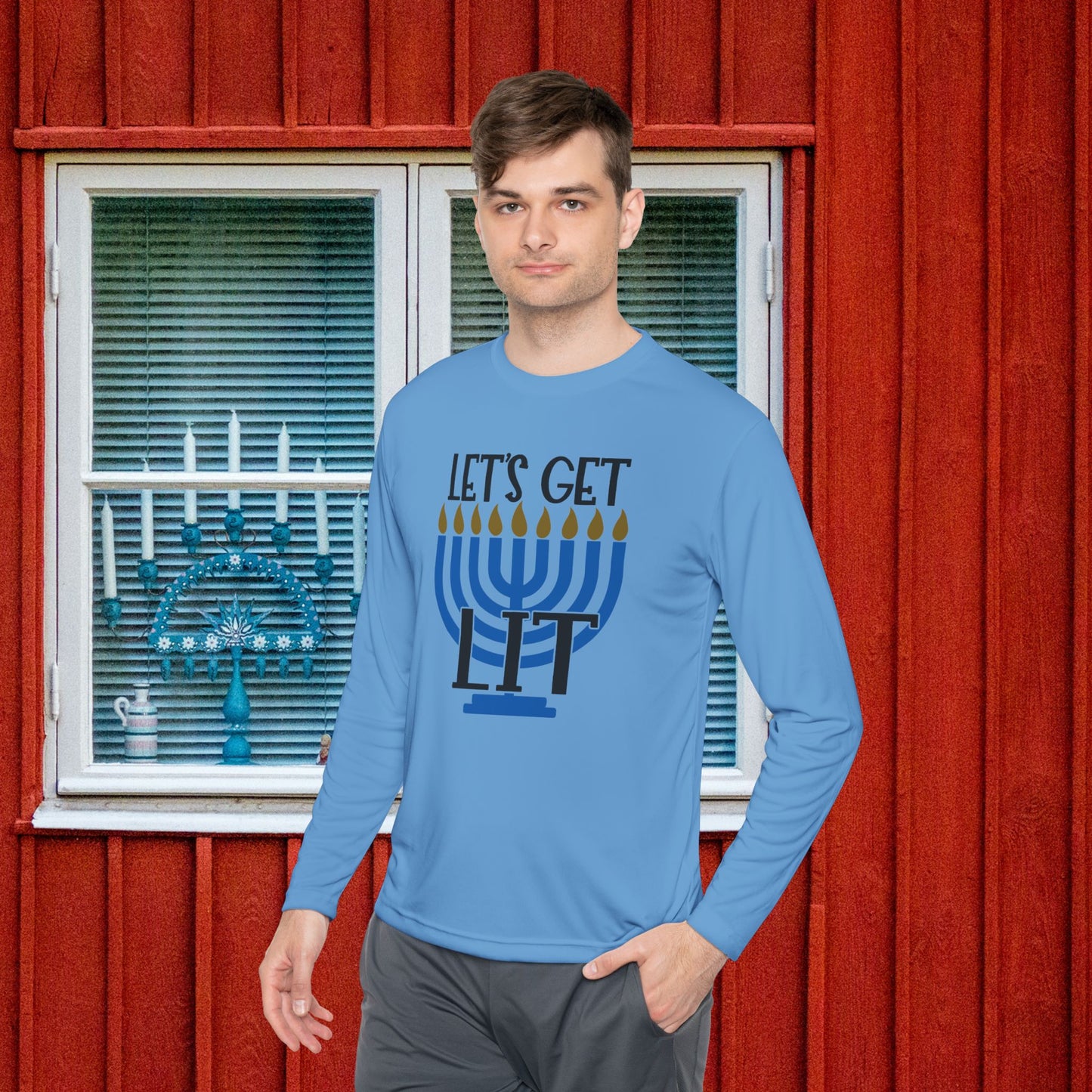Lets Get Lit Menorah Adult Long Sleeve Tee