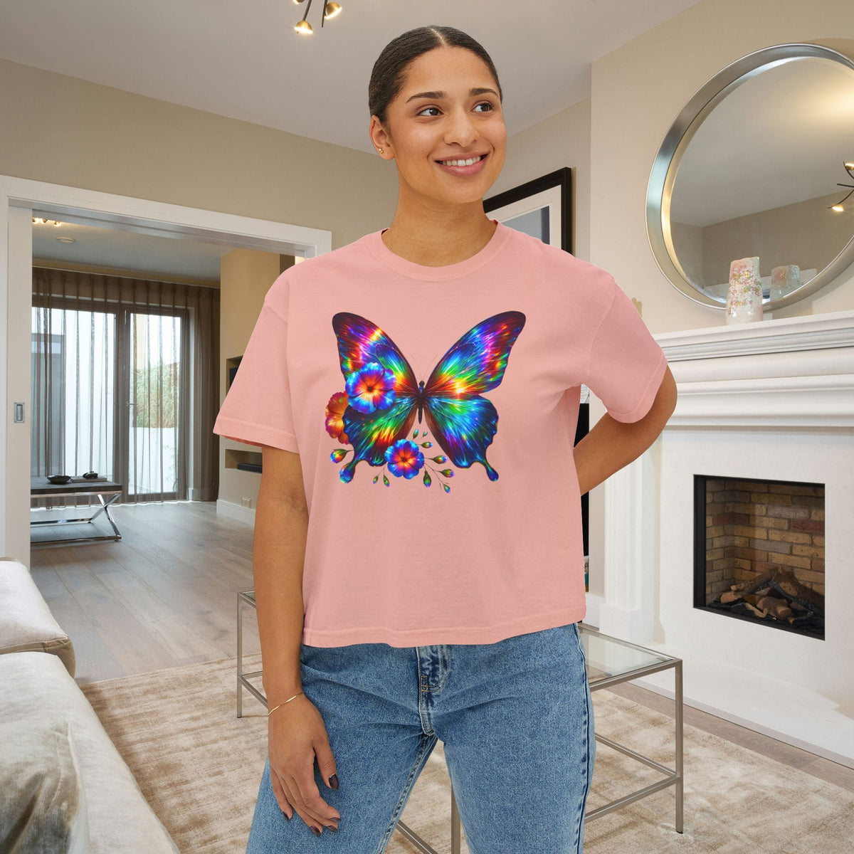Colorful Butterfly & Flowers Women's Boxy Tee