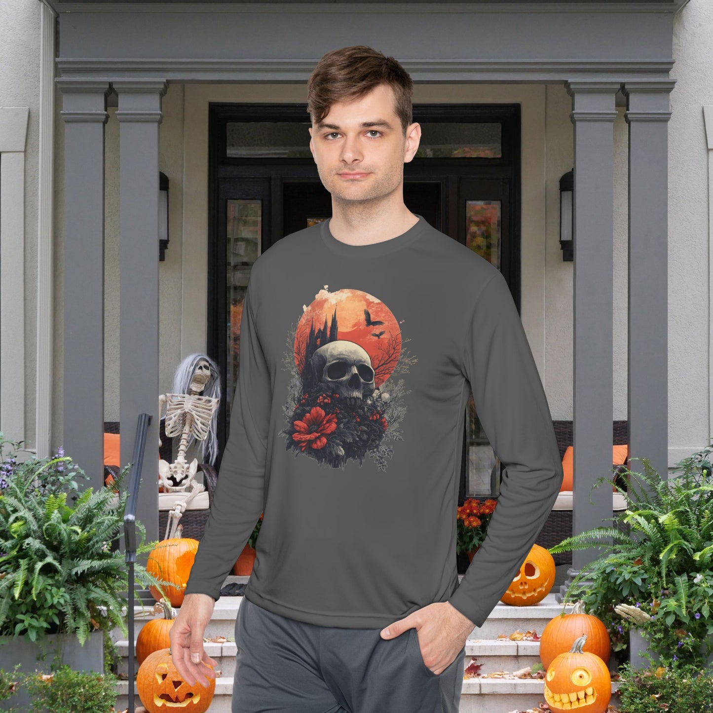 Halloween Graveyard 2 Adult Long Sleeve Tee