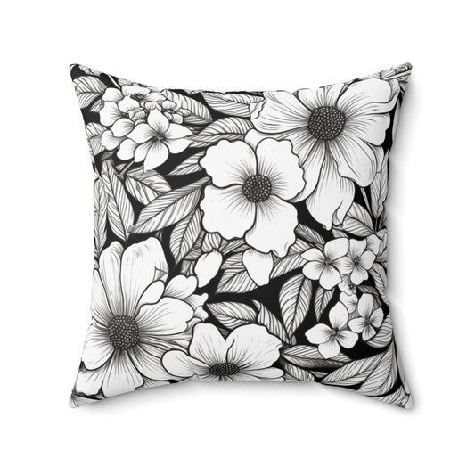 Black & White Forget-Me-Nots Throw Pillow