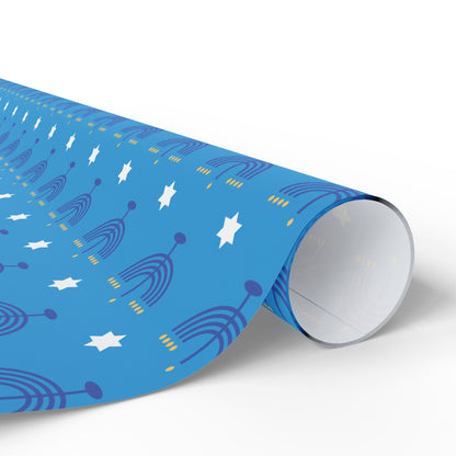 Blue/White Star of David Hanukkah Wrapping Paper