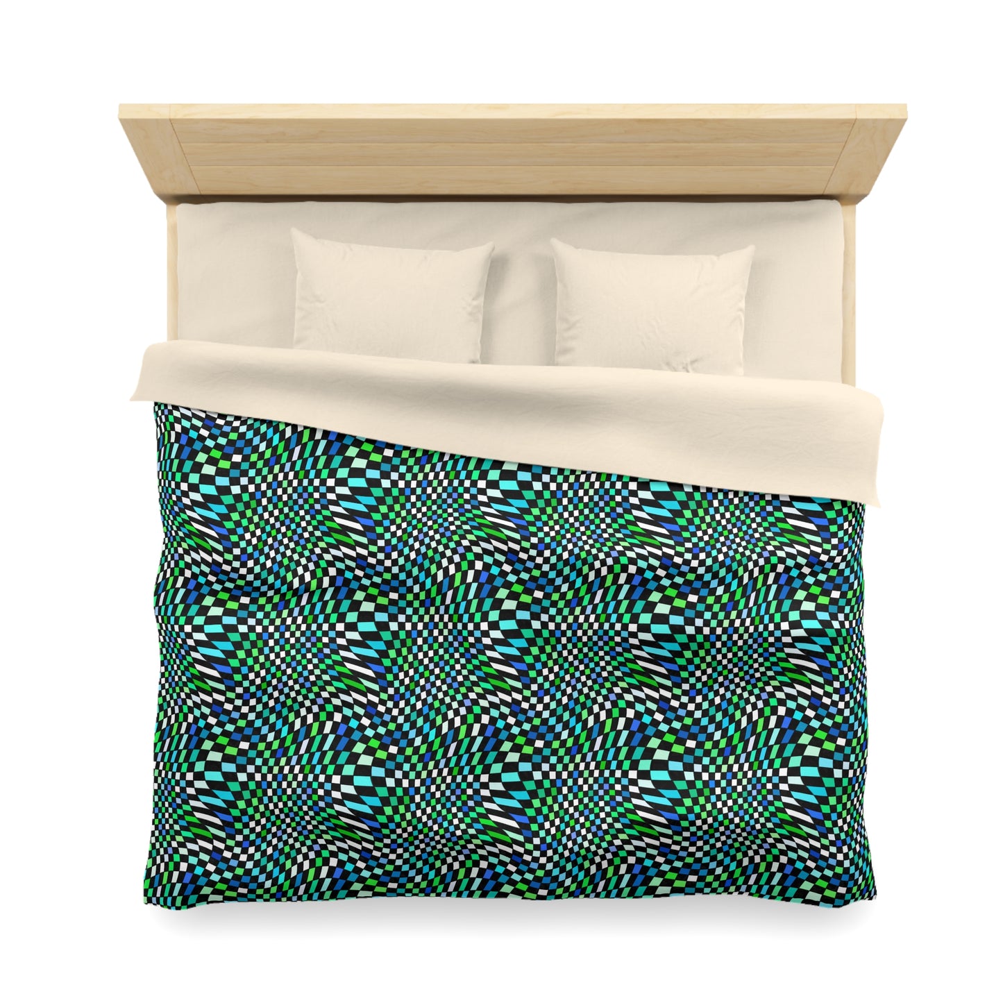 Warped Green Checkered Microfiber Duvet Cover