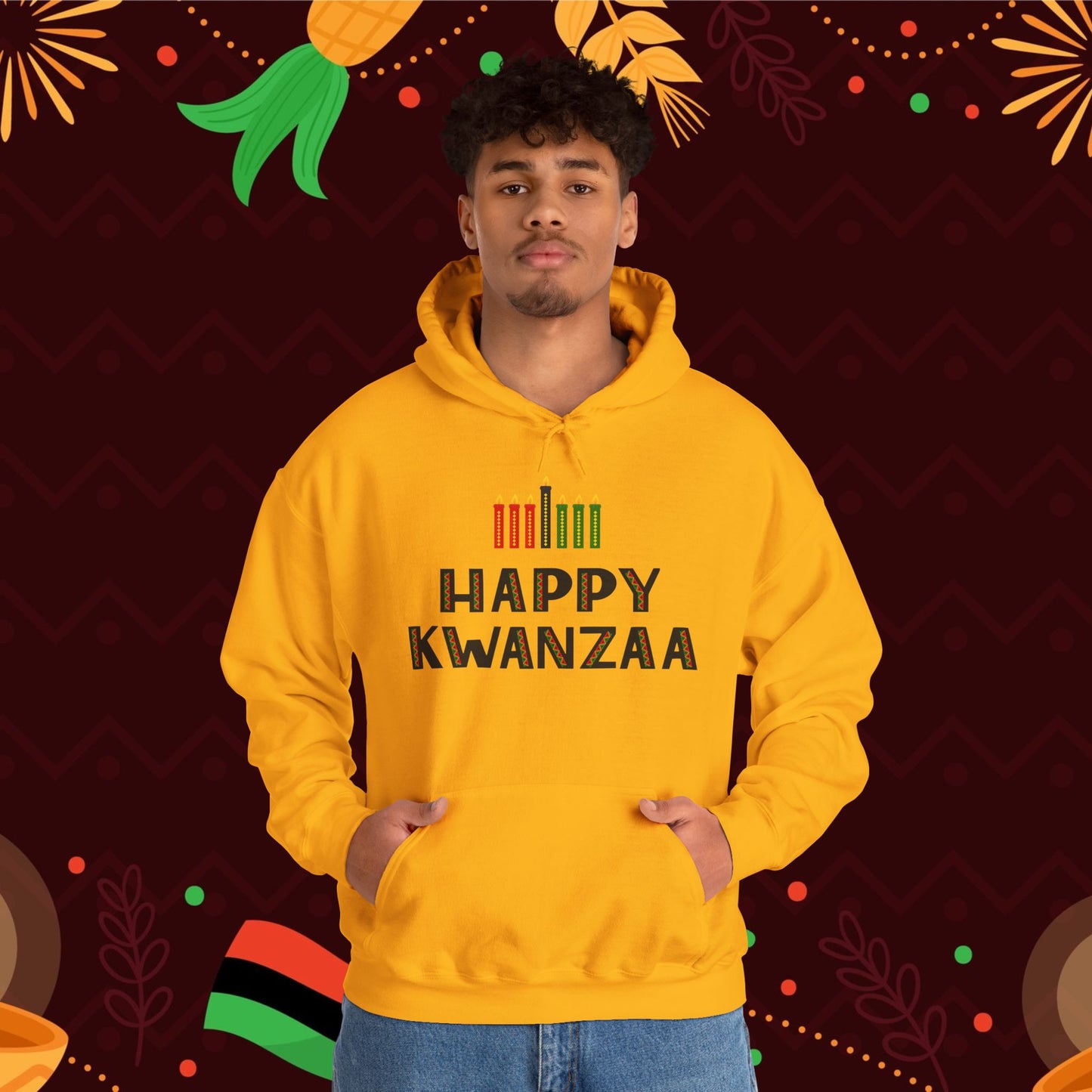 Happy Kwanzaa (Kinara) Adult Heavy Blend™ Hoodie