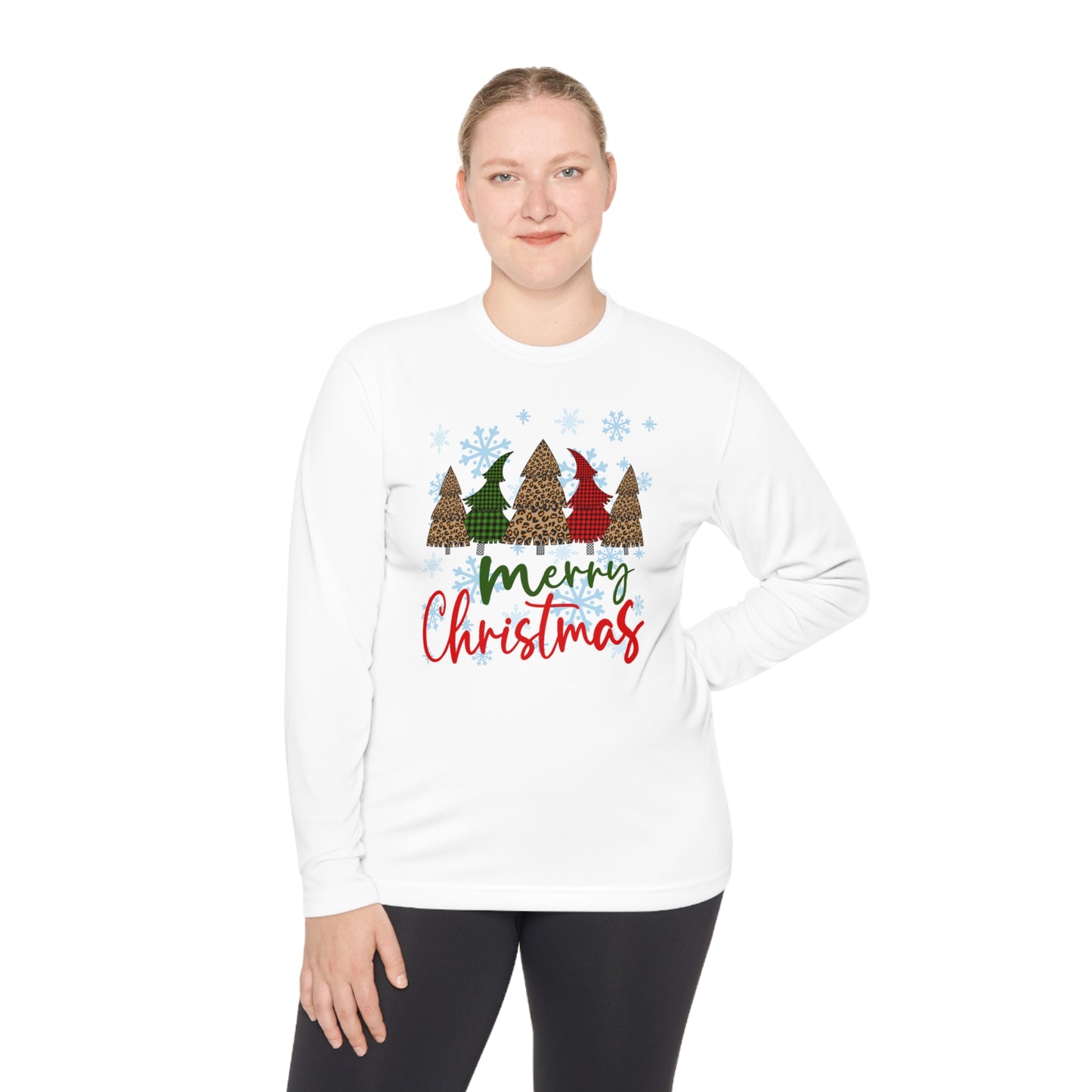 Checkered Trees Merry Christmas Adult Long Sleeve Tee