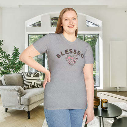 Blessed w/Heart (Floral) Adult T-shirt