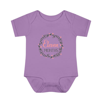 Pink Milestone Wreath Onesie-Eleven Months