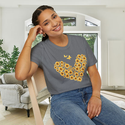 Sunflower Heart & Butterflies Adult T-shirt