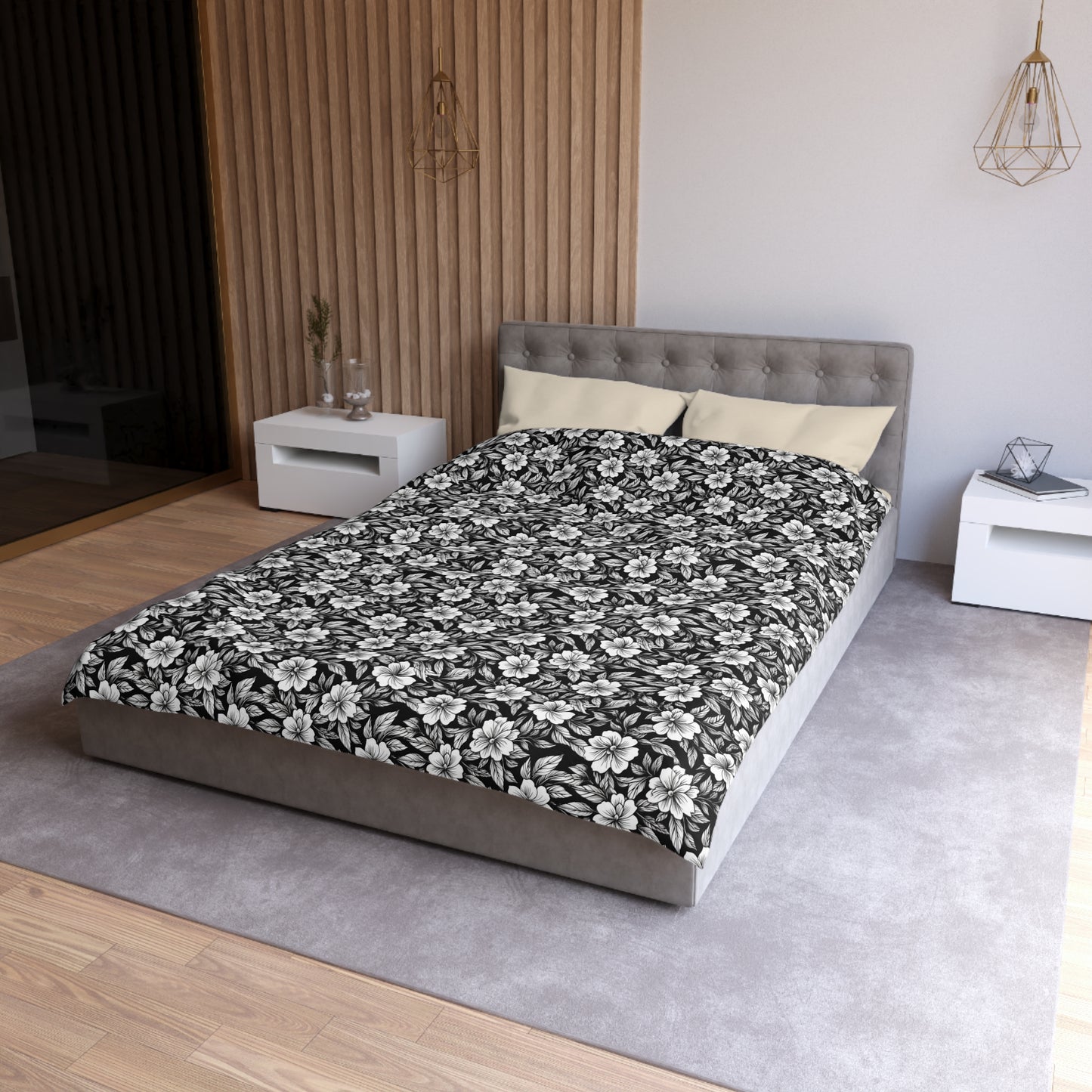 Monochrome Paradise Bloom Microfiber Duvet Cover