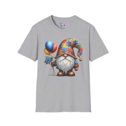 Autism Awarness Gnome w/Balloons Adult T-shirt