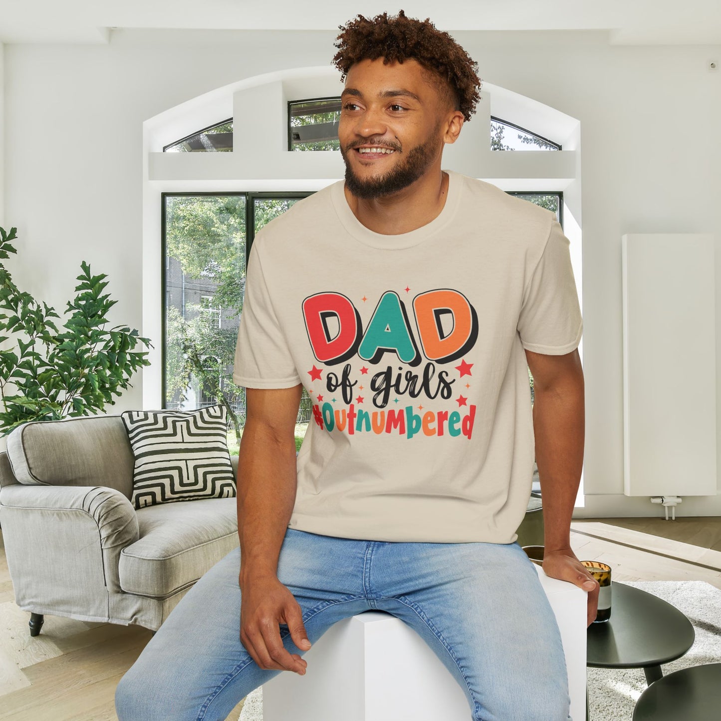 Dad of Girls #Outnumbered Adult T-shirt