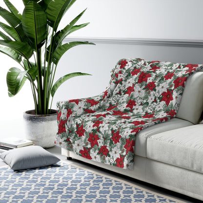 Winter Poinsettia Garden Fleece Blanket