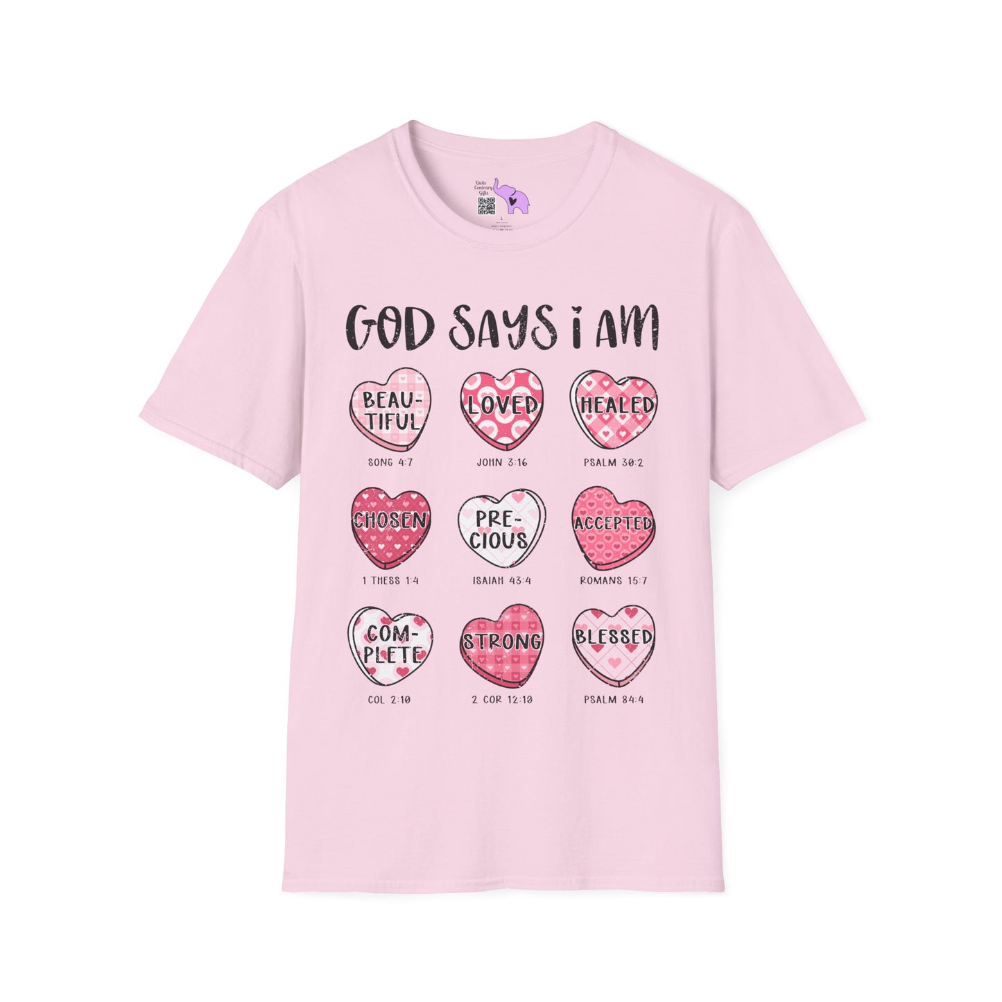 God Says I Am... (Conversation Hearts) Adult T-shirt