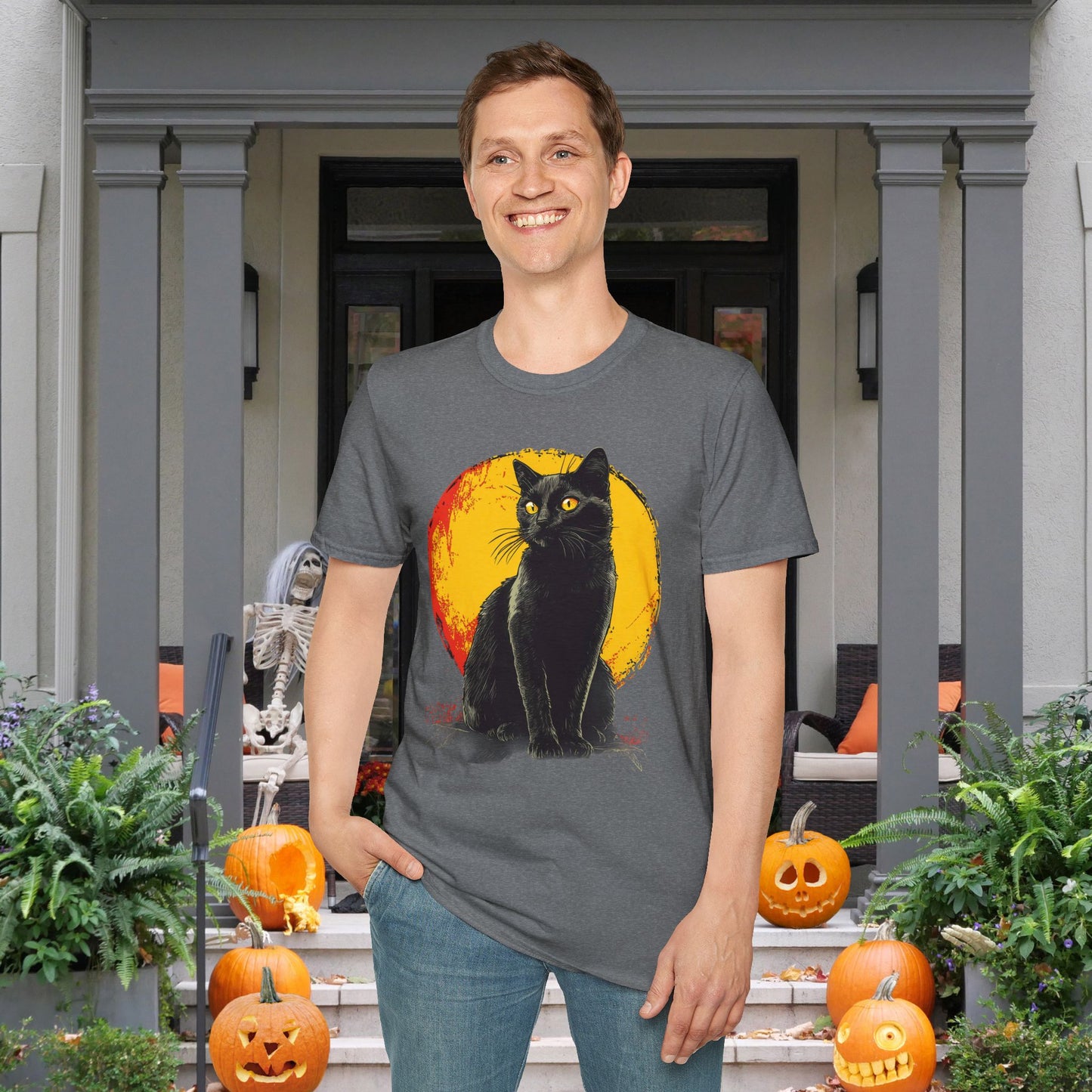Black Cat Over Full Moon Adult T-shirt