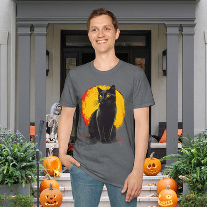 Black Cat Over Full Moon Adult T-shirt