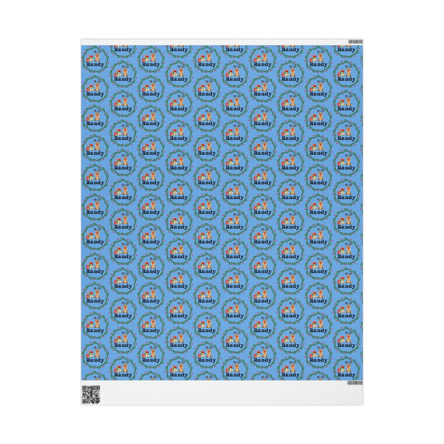 Cute Reindeer Wreath Custom Wrapping Paper (Randy)