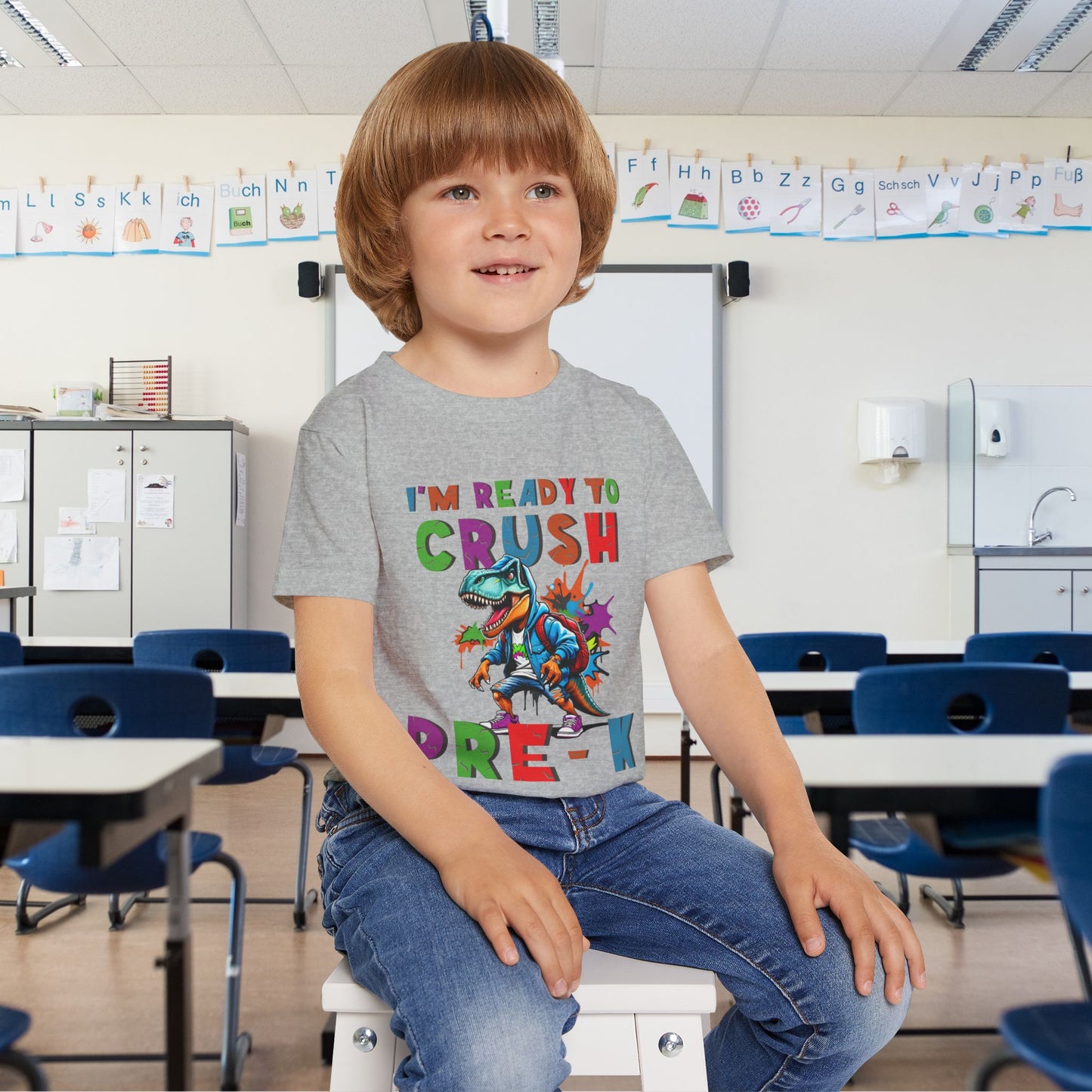 I'm Ready to CRUSH Pre-K Dinosaur Heavy Cotton™ Toddler T-shirt