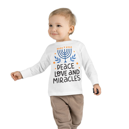 Hanukkah Peace Love & Miracles 1 Toddler Long Sleeve Tee