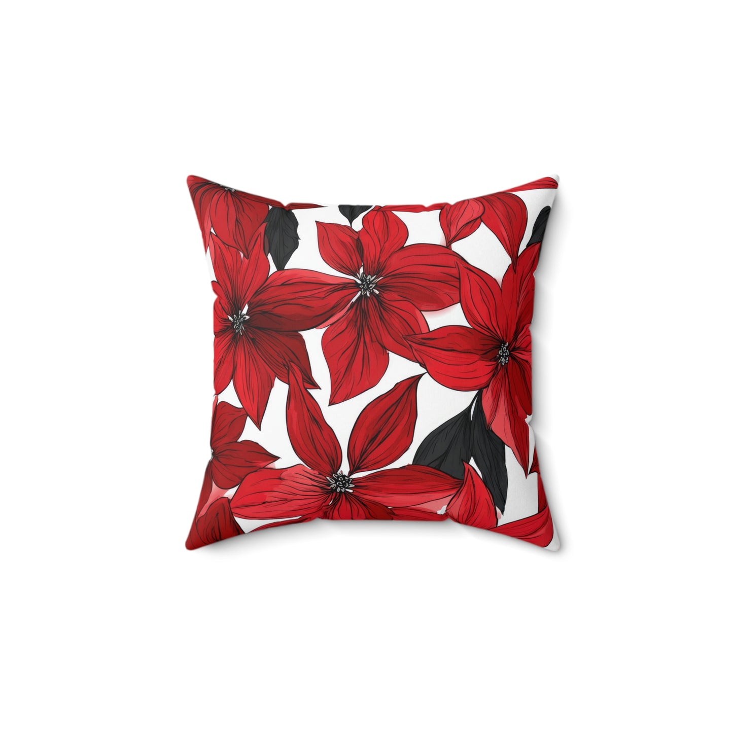 Inked Poinsettias Throw Pillow