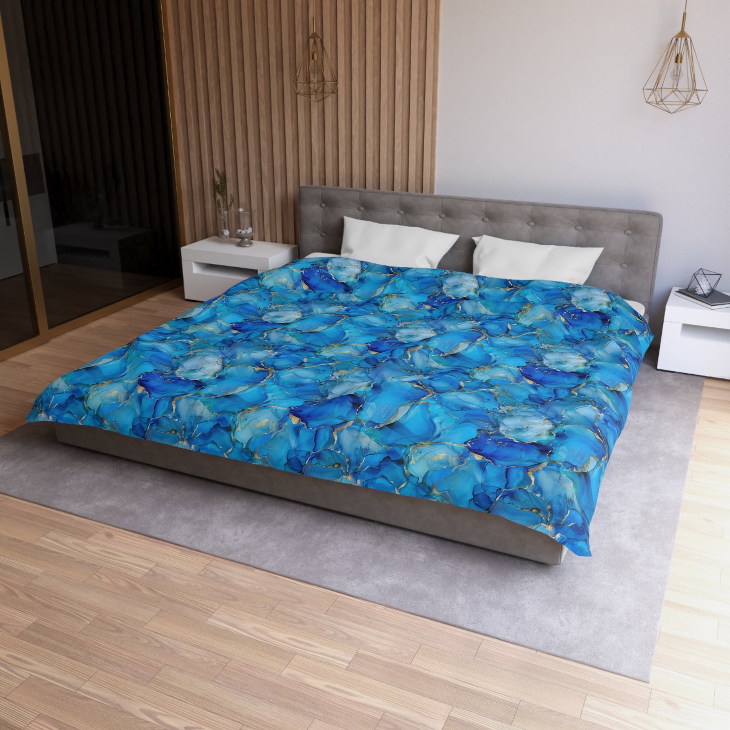 Turquoise Marble Print Microfiber Duvet Cover