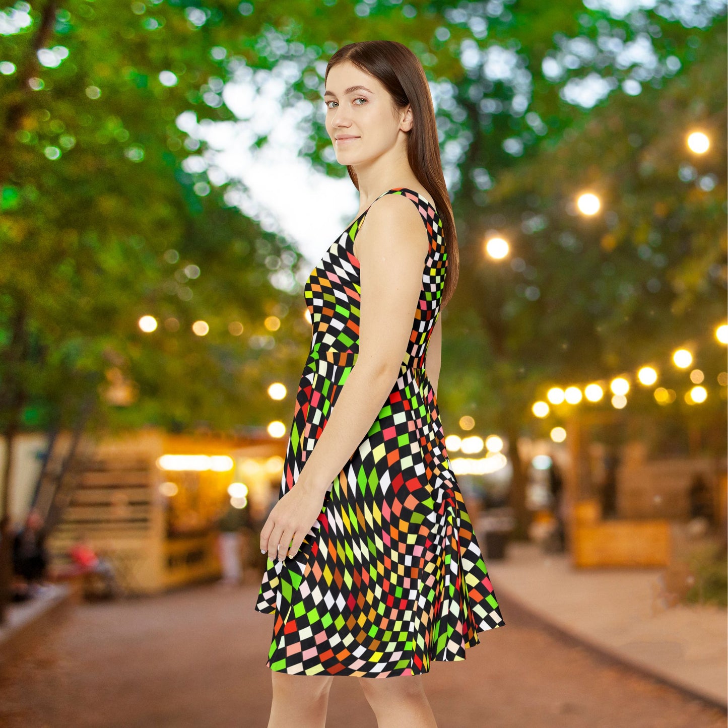 Warped Yellow/Green Checkered Women's Skater Dress
