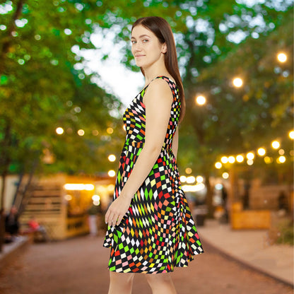 Warped Yellow/Green Checkered Women's Skater Dress