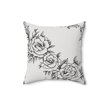 Midnight Rose Sketch Throw Pillow