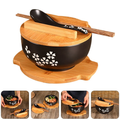 Japanese Style Ceramic Noodle Bowl with Lid