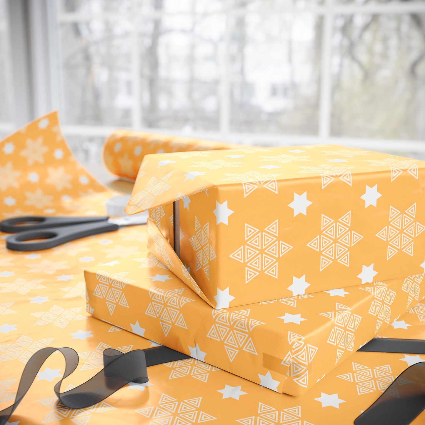Gold Star of David Hanukkah Wrapping Paper