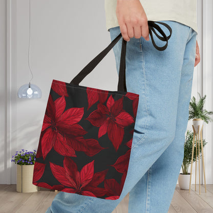 Midnight Poinsettia Garden Canvas Tote Bag