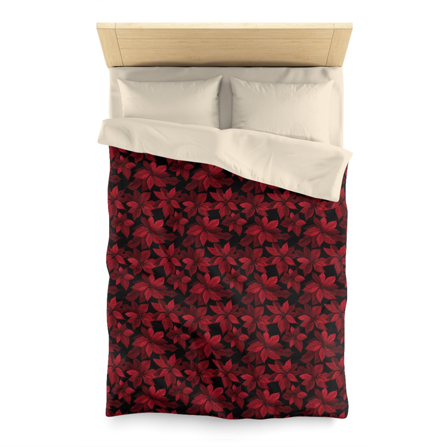 Midnight Poinsettia Garden Microfiber Duvet Cover