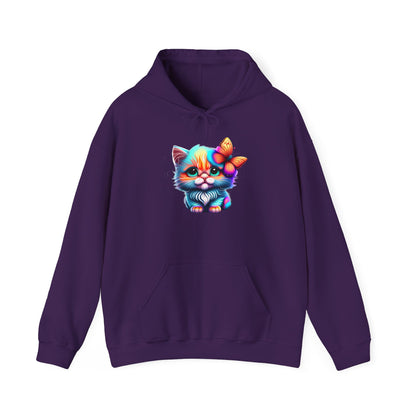 Cute Colorful Kitten w/Butterfly Heavy Blend™ Hooded Sweatshirt