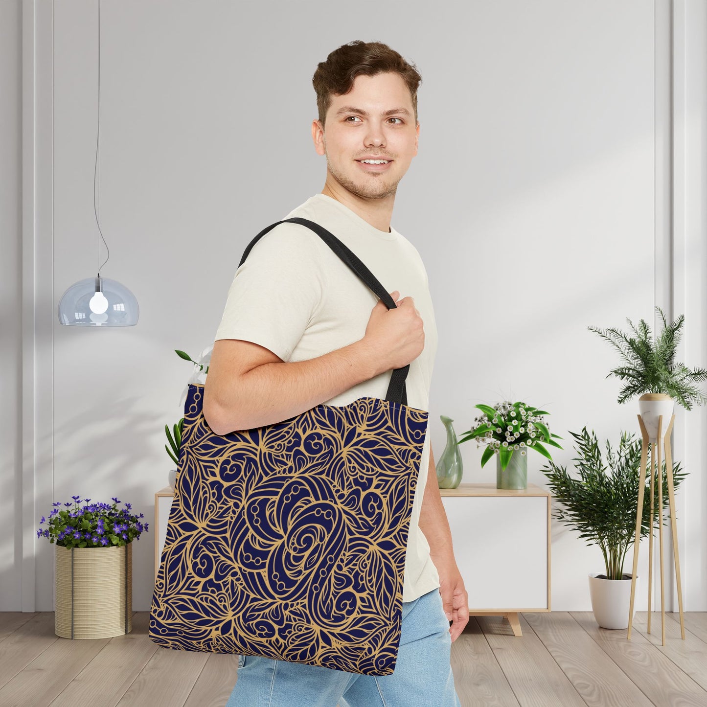 Golden Midnight Radiance Mandala Canvas Tote Bag