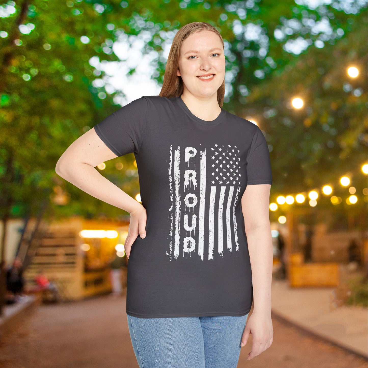 Proud (Vertical American Flag) Adult T-shirt