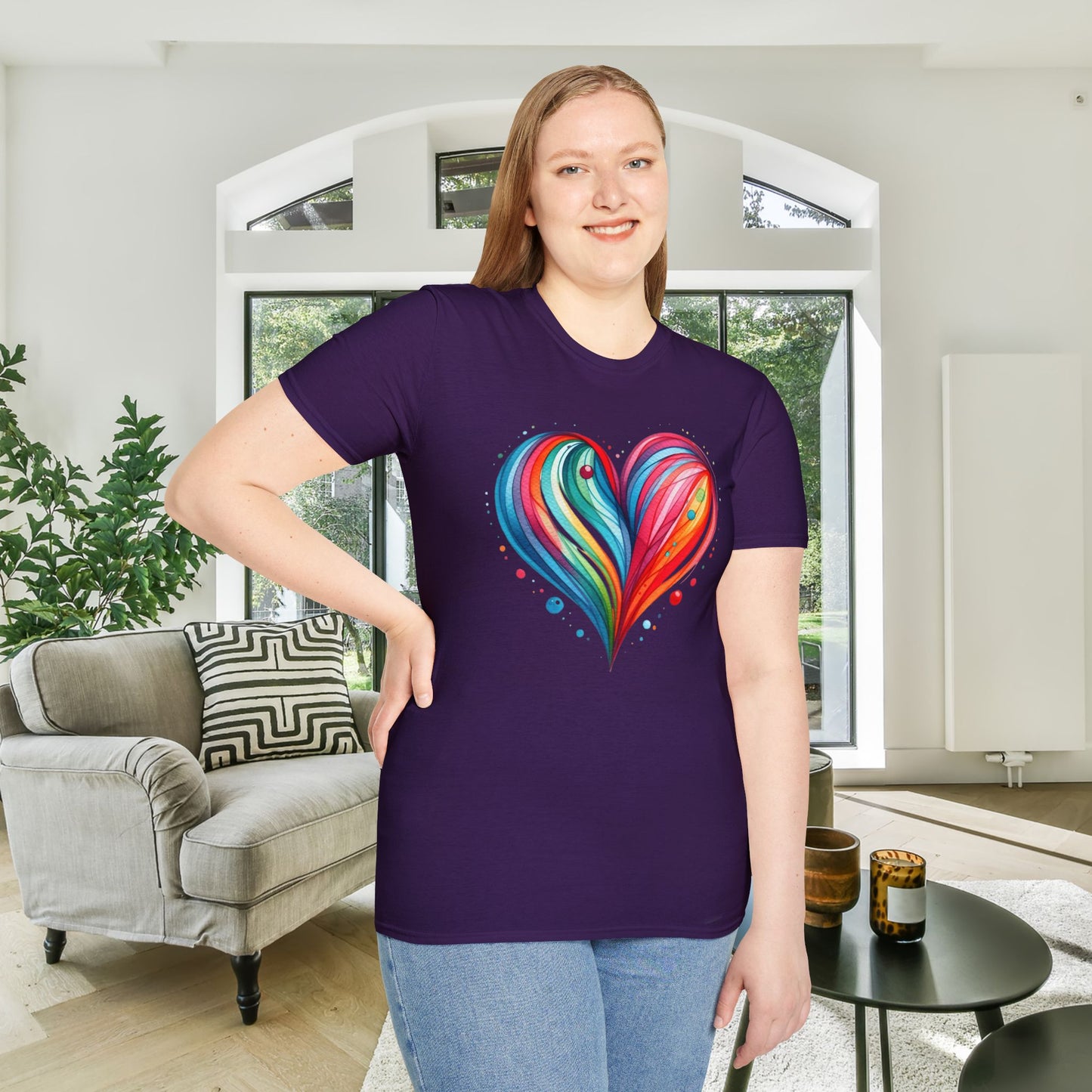 Blushing Rainbow Heart Adult T-shirt