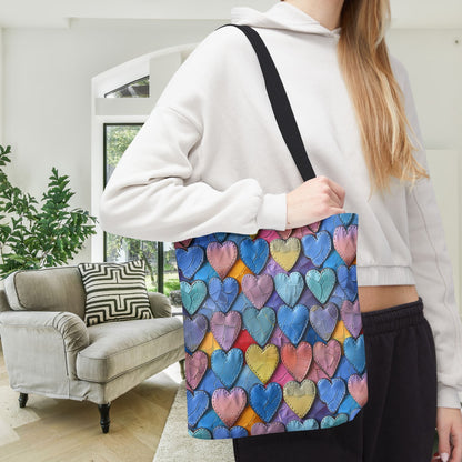 Color Pop Leather Hearts Canvas Tote Bag