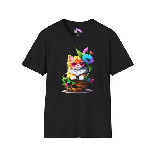 Cute Colorful Kitten in Flowers 2 Adult T-shirt