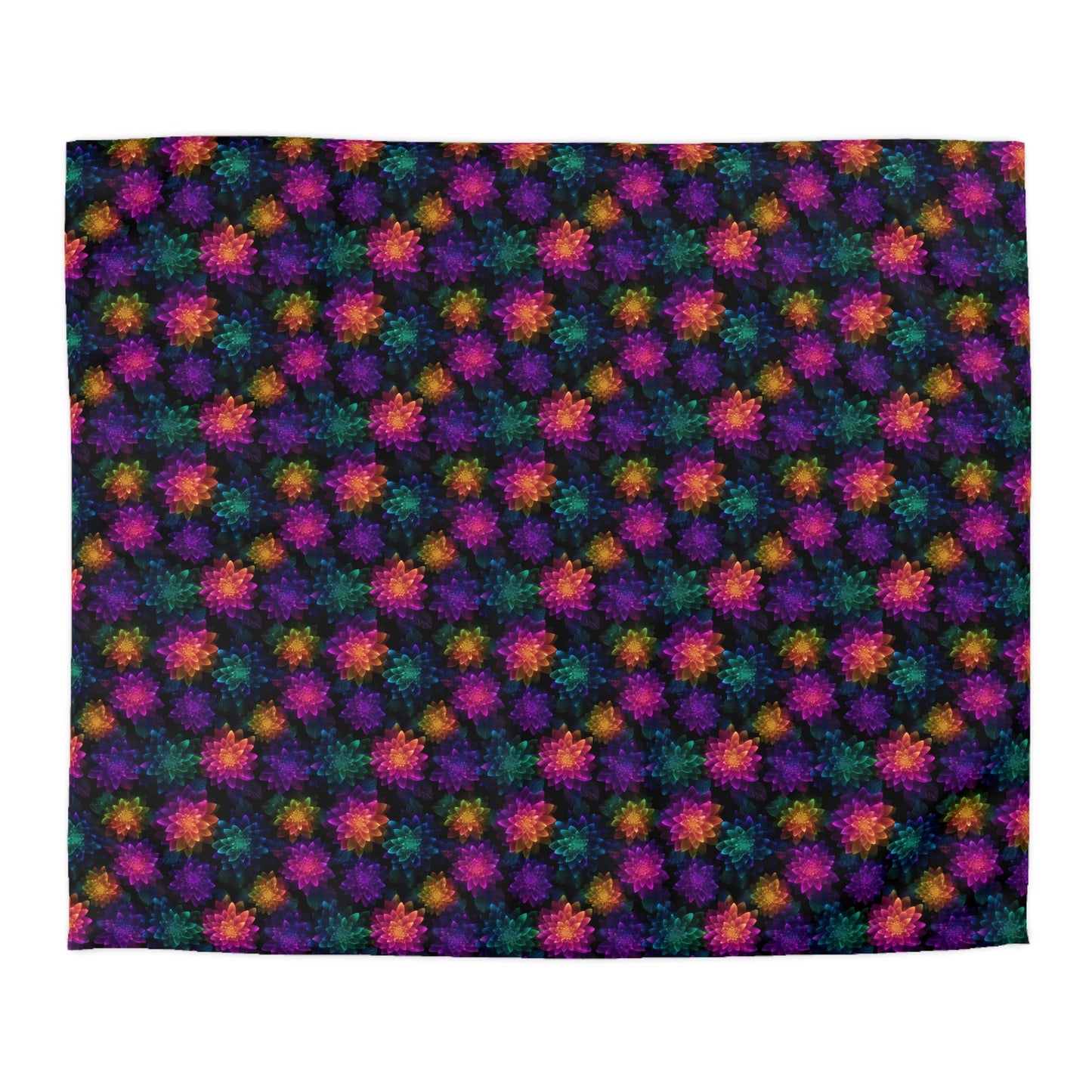 Neon Lotus Blooms Microfiber Duvet Cover