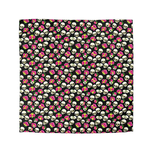 Pink Roses & Skulls Microfiber Duvet Cover