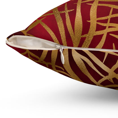 Crimson Palm Veil Throw Pillow
