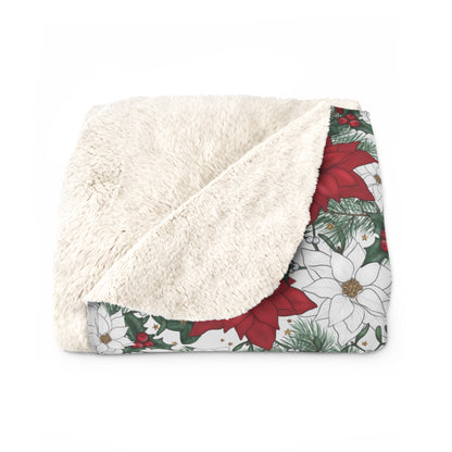 Winter Poinsettia Garden Fleece Blanket