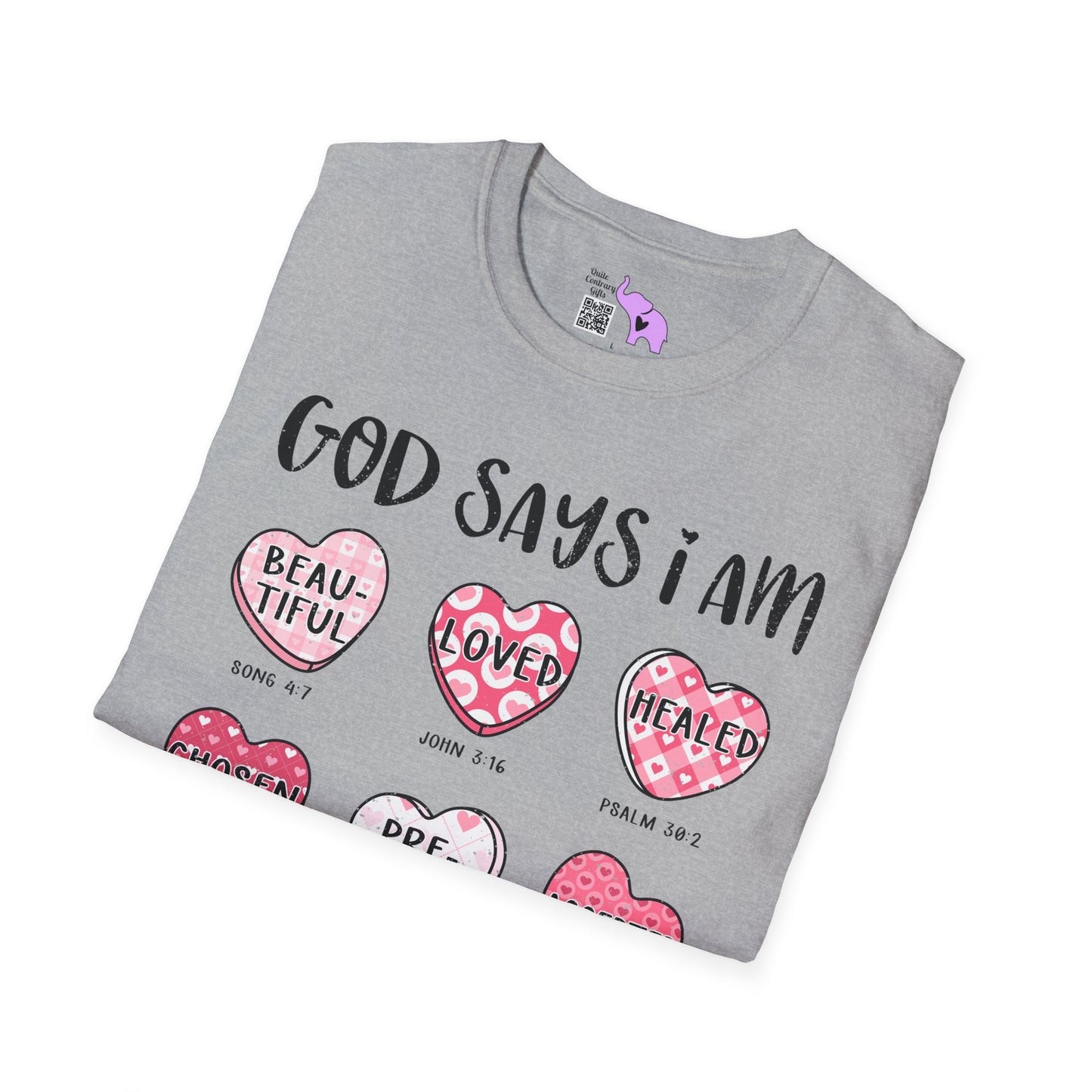 God Says I Am... (Conversation Hearts) Adult T-shirt