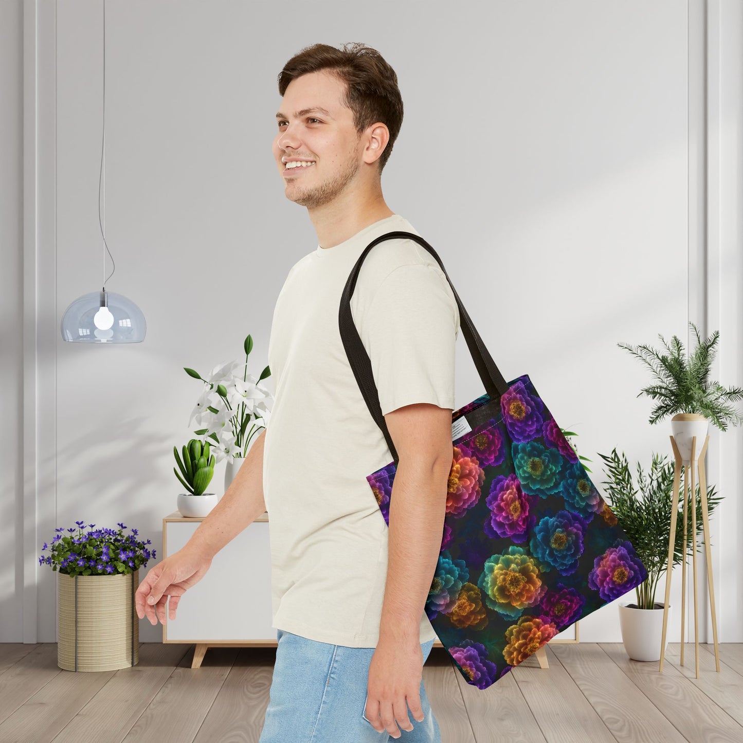 Neon Whisper Blooms Canvas Tote Bag