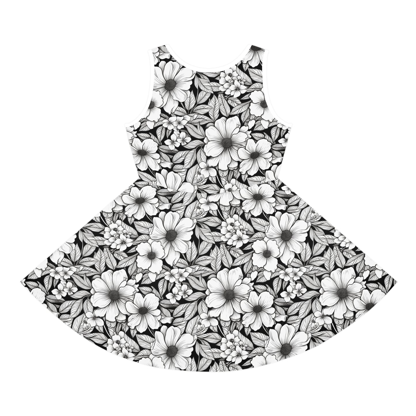 Black & White Forget-Me-Nots Girls' Sleeveless Sundress