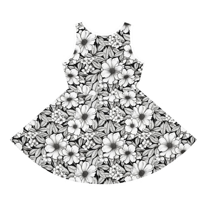 Black & White Forget-Me-Nots Girls' Sleeveless Sundress