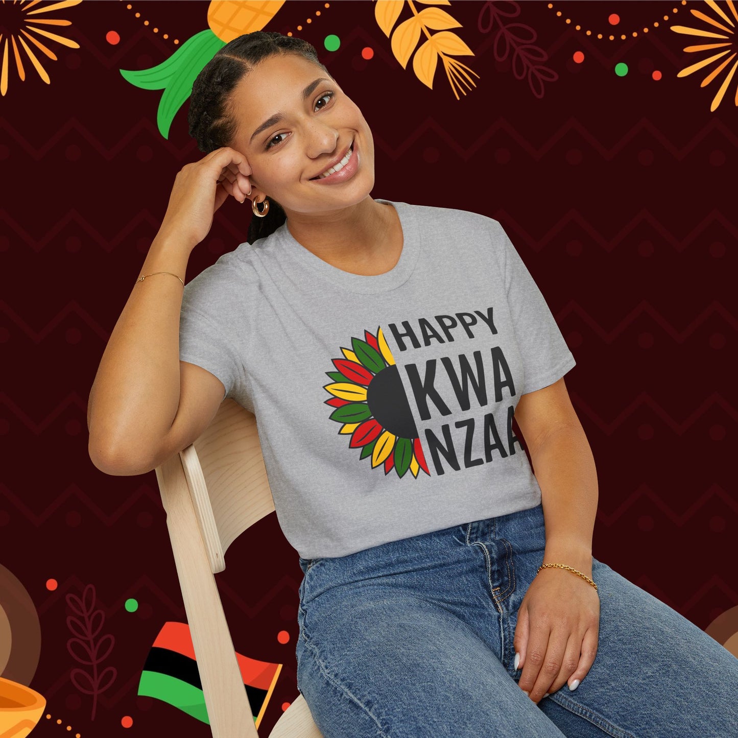 Happy Kwanzaa Sunflower Adult T-shirt