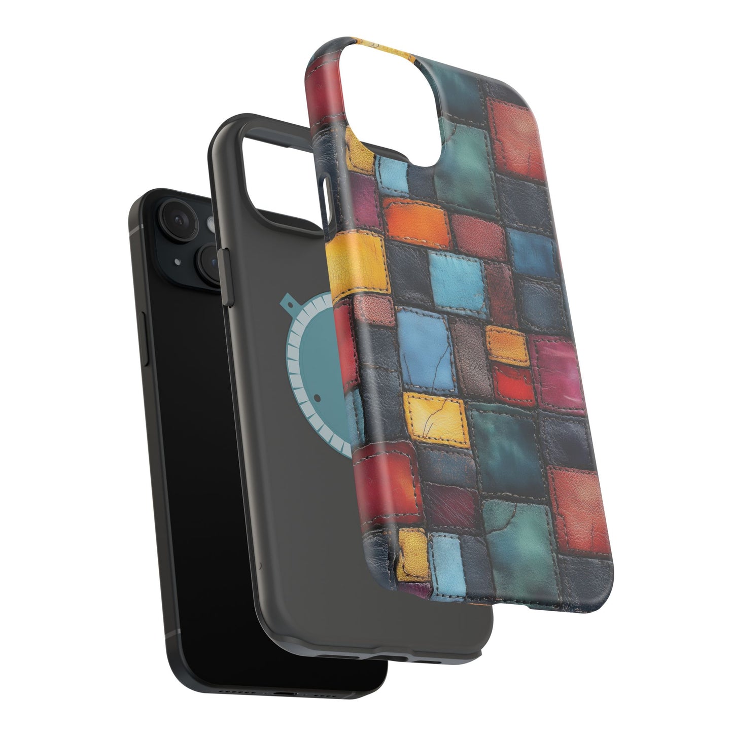 Coloerful Leather Patchwork MagSafe® Compatible Tough Case for iPhone