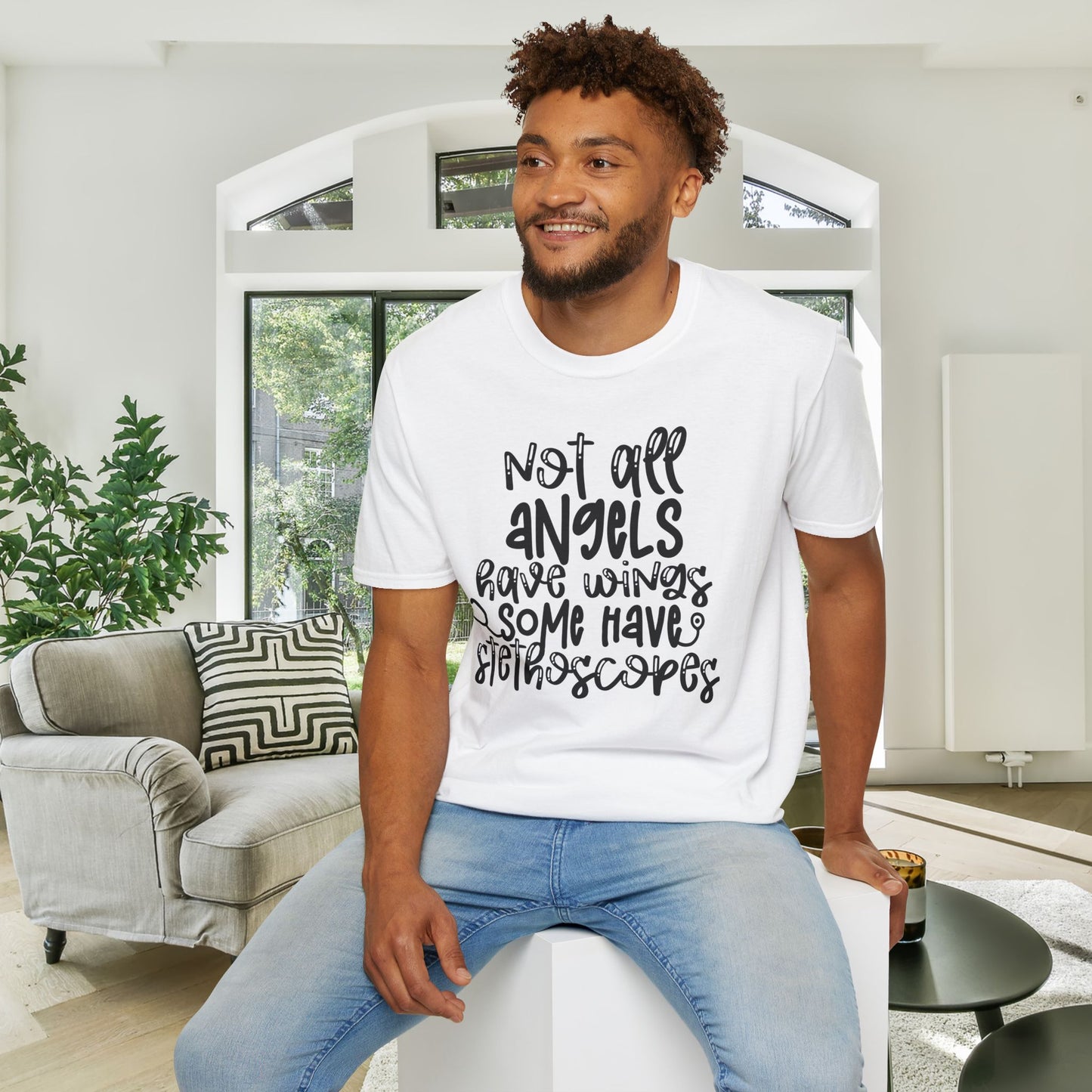 Not All Angels Wear Capes Some Wear Stethoscopes Adult T-shirt